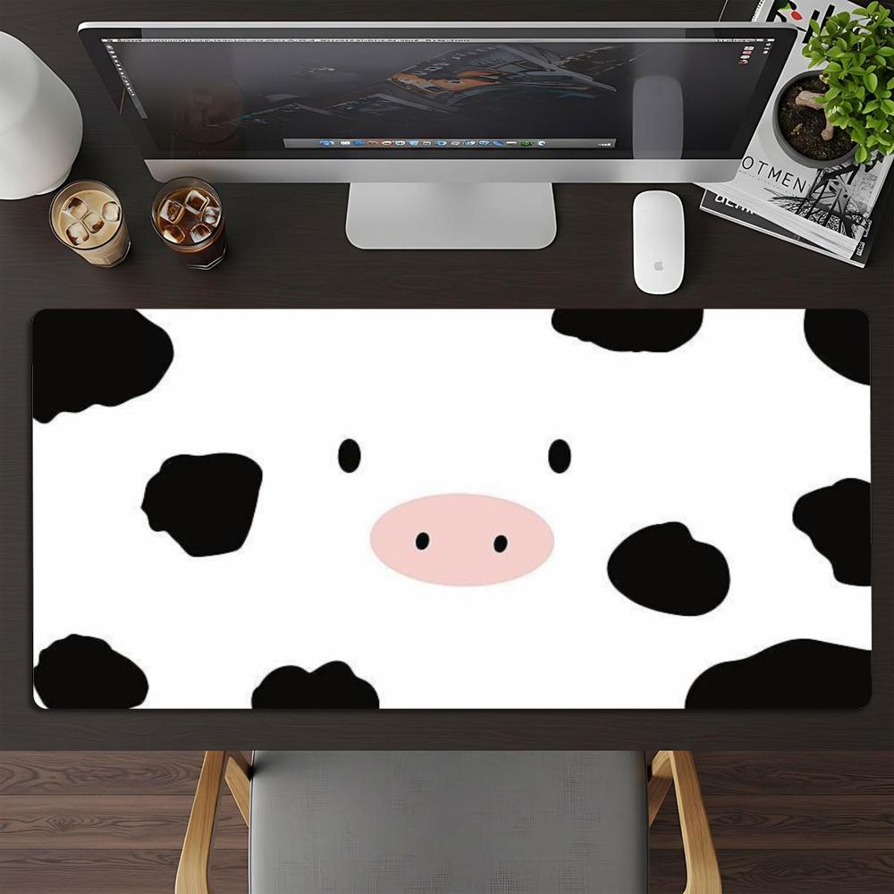 XXL Cute Cow Print Mousepad Cartoon Cow Face Pattern Deskmat Non-Slip Rubber Gaming PC Keyboard Desk Mats Gamer Large Mouse Mats