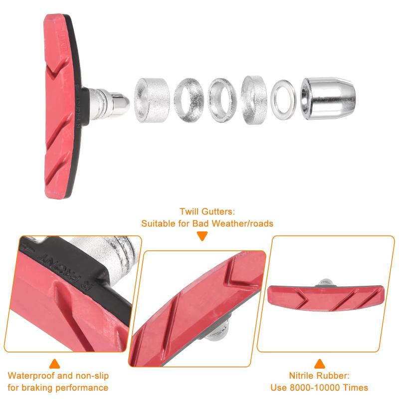 2 Pairs Durable Cycling Accessories Road Bicycle Silent Brake Pads Cycling V Brake Holder Pads Shoes Rubber Blocks