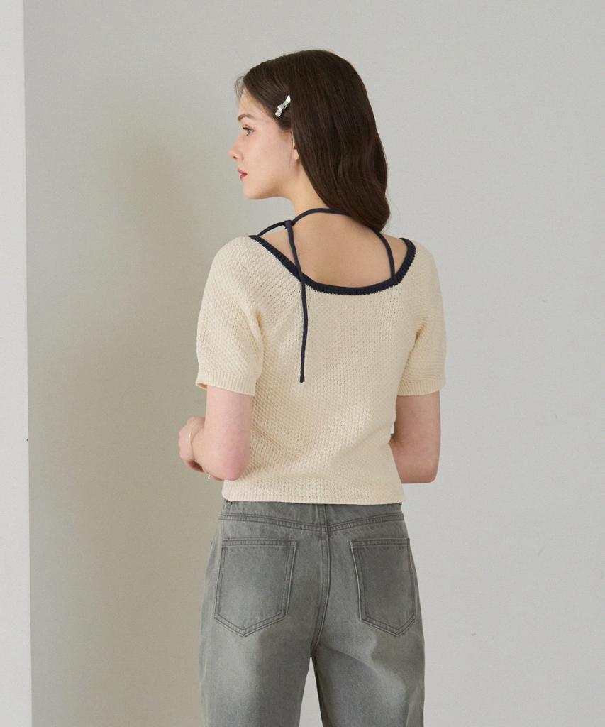 Deuloupisumeon Ballon Ribbon Square Knit Top [Red]