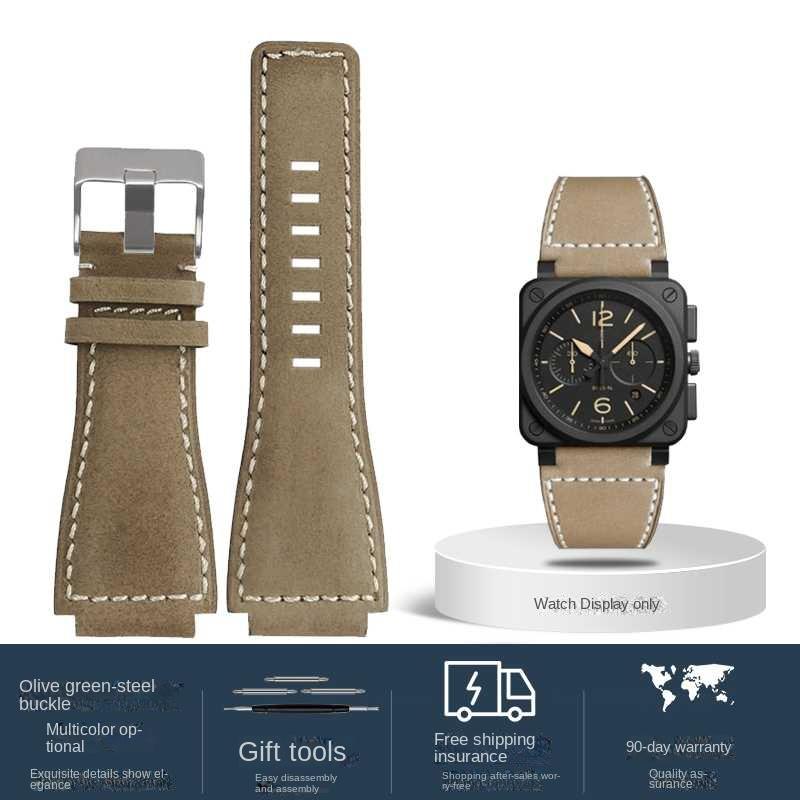 Für Bell Ross B&R BR-01 BR-03 Herren Echtes Leder Uhrenarmband Rindsleder 35-24mm Konvexes Silikonkautschuk Wasserdichtes Uhrenarmband Werkzeug