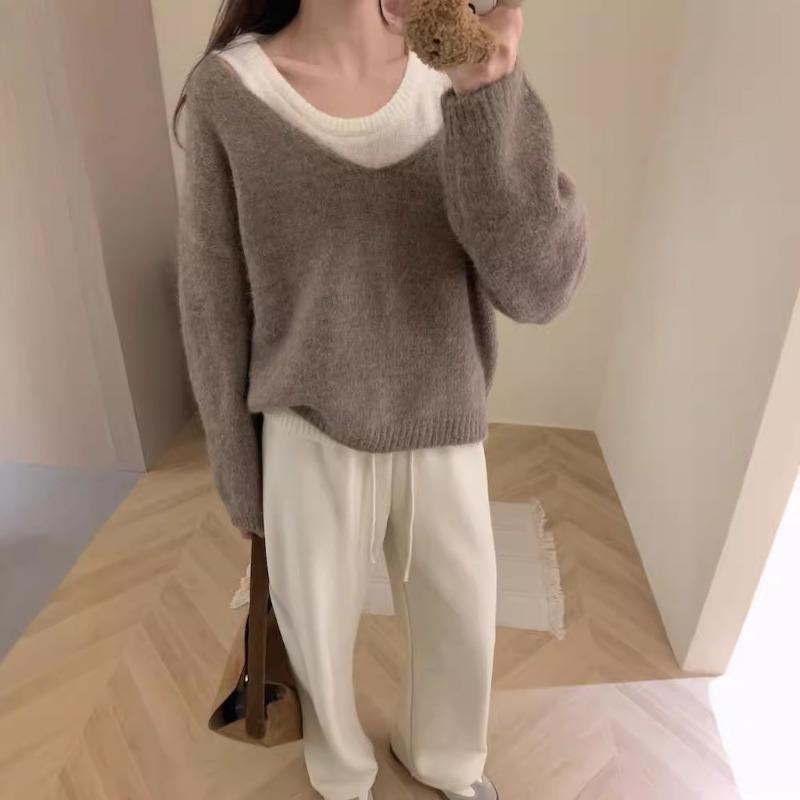 Lockerer und lässiger vielseitiger Strickpullover für Damen, Herbst und Winter, neue Mode, altersreduzierend und figurformend, Rundhals-Pullover