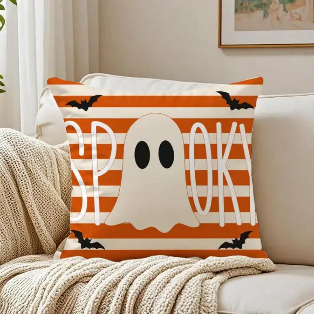 Cute Ghost Throw Pillow Cover American Rustic Farmhouse Decorative Cushion Case for Sofa Couch Bed Living Room Home Decor Hallow