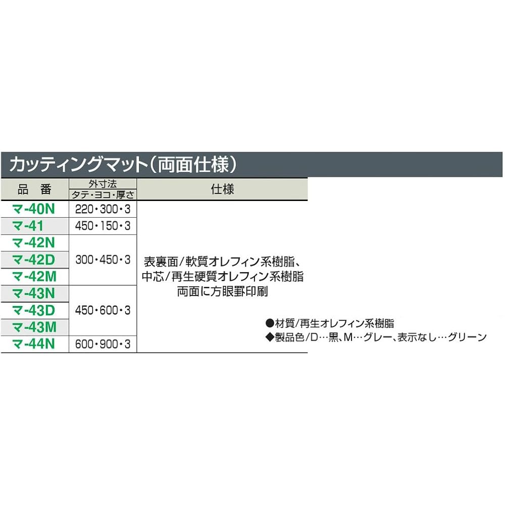 Kokuyo Cutting Mat, 3mm Thick, Green, Double Sided, Square Sided, 600×900mm, MA-44N