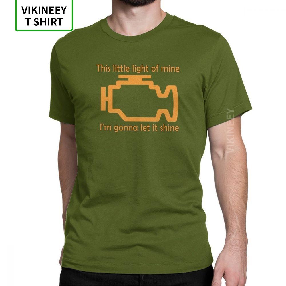 Check Engine Let It Shine Mechanic Mens T Shirt Car Fix Engineer Vintage Tees Short Sleeve TShirts Cotton Printed Clothes