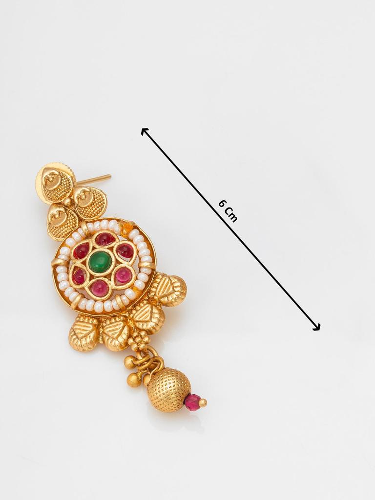 Gold-Plated White Stone-Studded & Beaded Jewellery Set