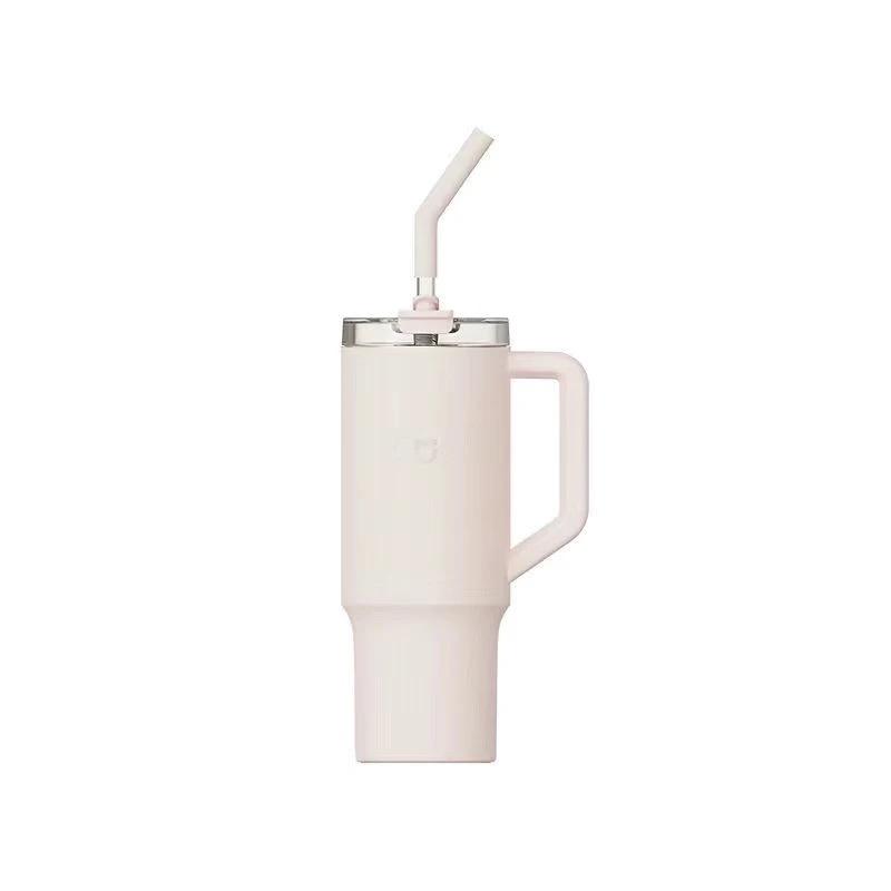 New Xiaomi Mijia Straw Cup 316L Stainless Steel Thermos Cup 1L Handle Large Capacity Portable Sports Kettle Car Travel Cup