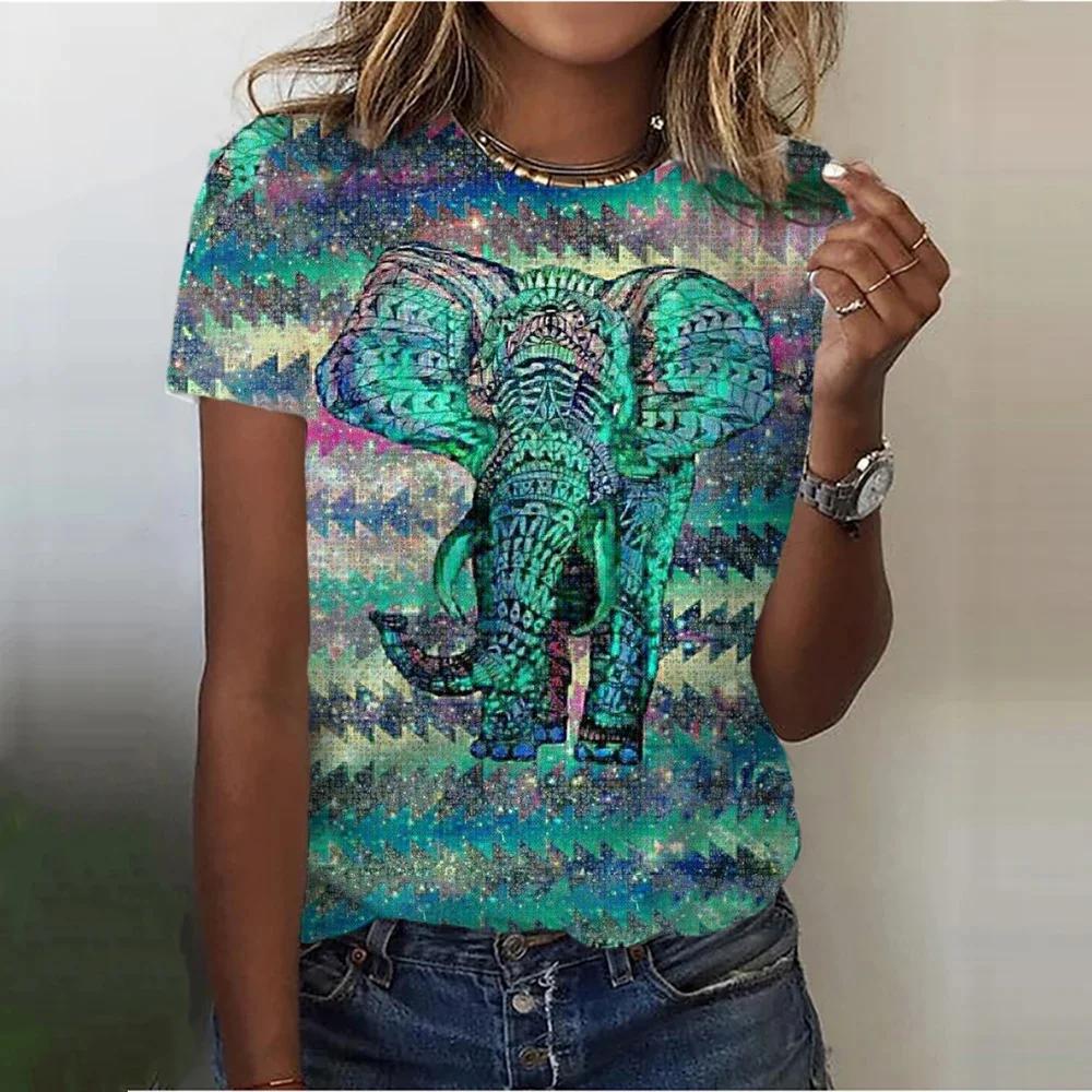 

Colorful Holy Elephant 3D Print Women s T-Shirts O-Neck Short Sleeve T Shirt Harajuku Tops Oversized Y2k Tees Female Clothing XL