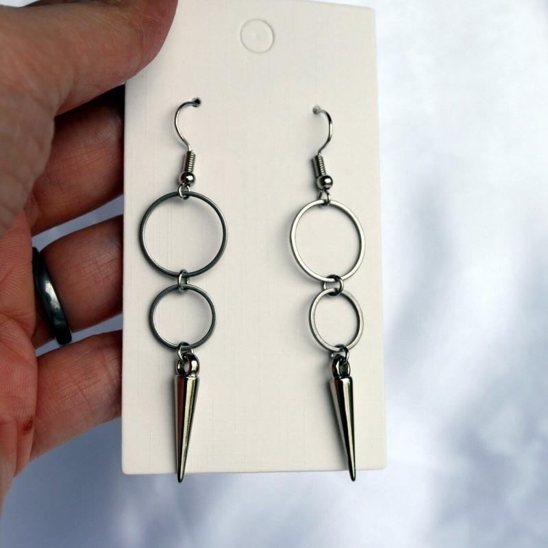 Gothic Punk Silver Ring Pointed Pendant Earrings