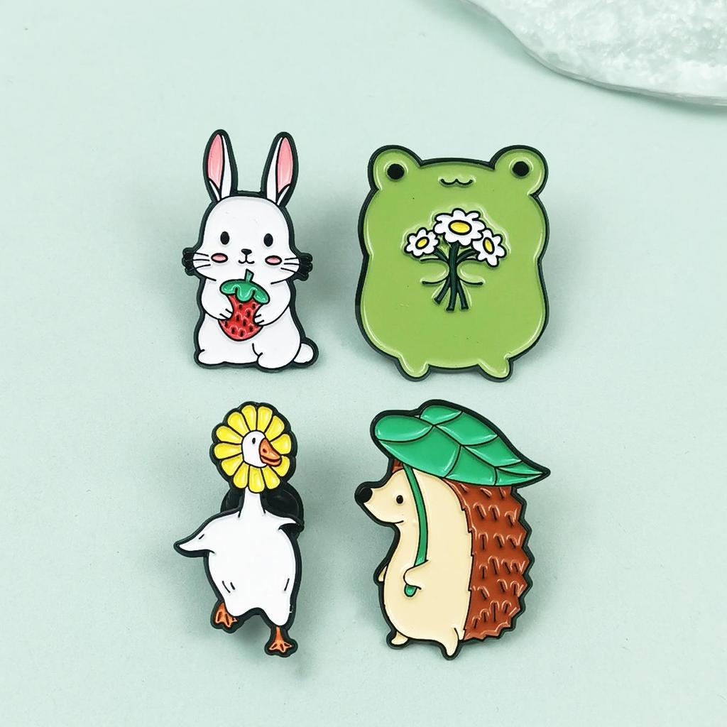 Creative Cute Animal Brooch: Rabbit & Hedgehog Cartoon Pin for Clothes & Hats