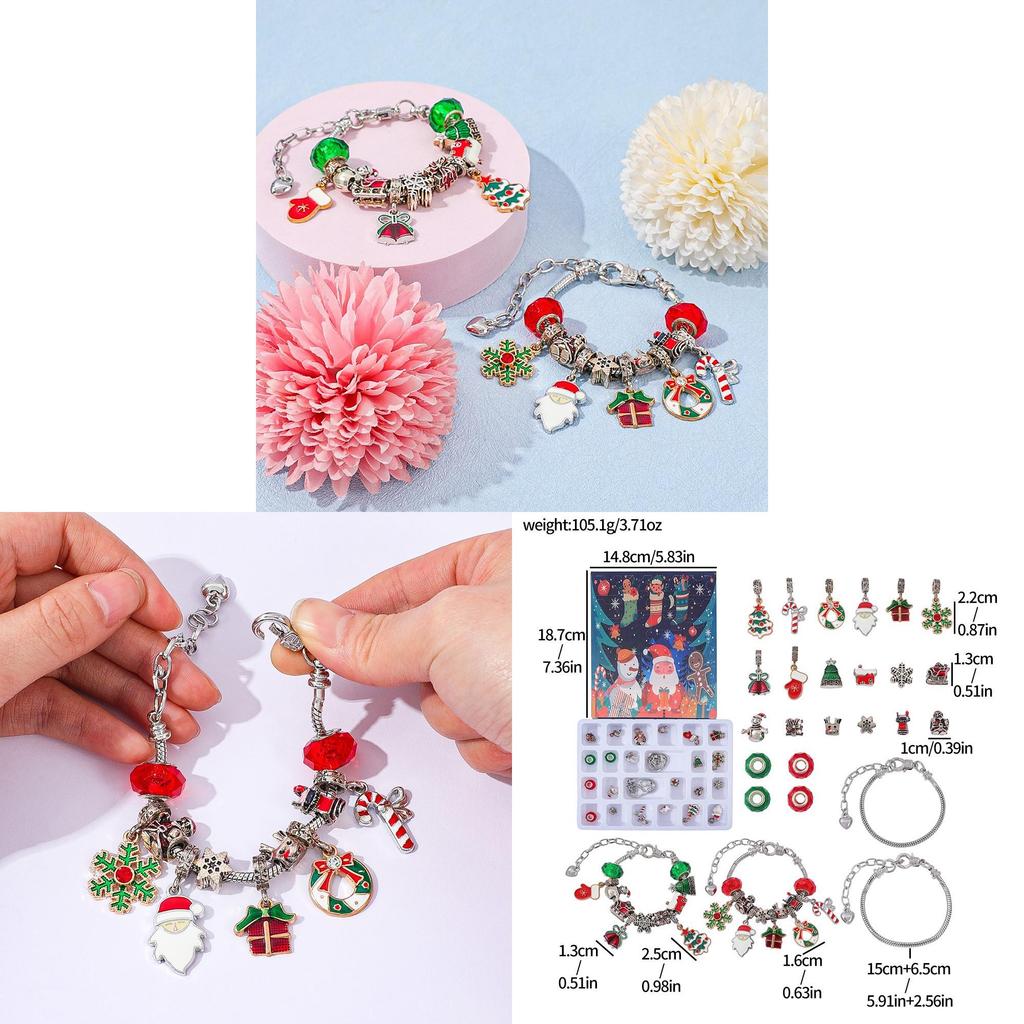 Christmas Countdown Calendar Jewelry Box With Cartoon Charm For Women