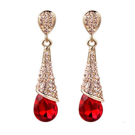 Women Elegant Cubic Zirconia Inlaid Water Drop Long Dangle Earrings Jewelry