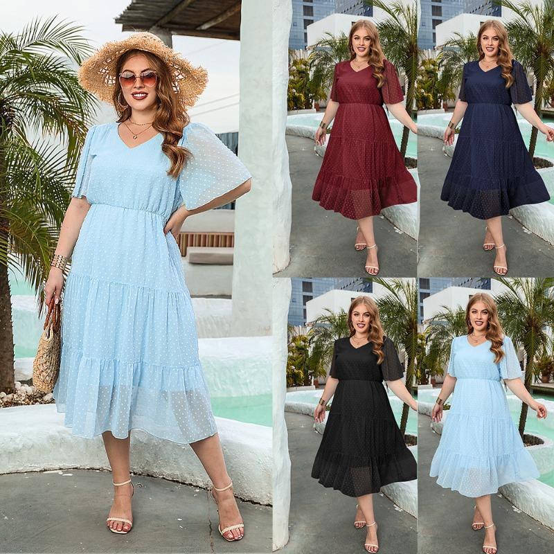 Taglie Forti Tinta Unita Casual Vacanza Eleganti Abiti Midi
