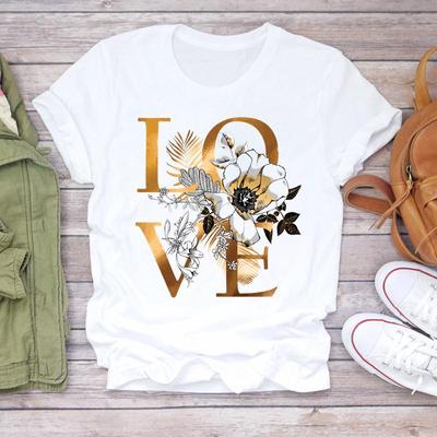 T-shirt Topp Casual Kärlekshjärta Alla hjärtans dag Kortärmad Mode T-shirt Dam Mönster T-shirt