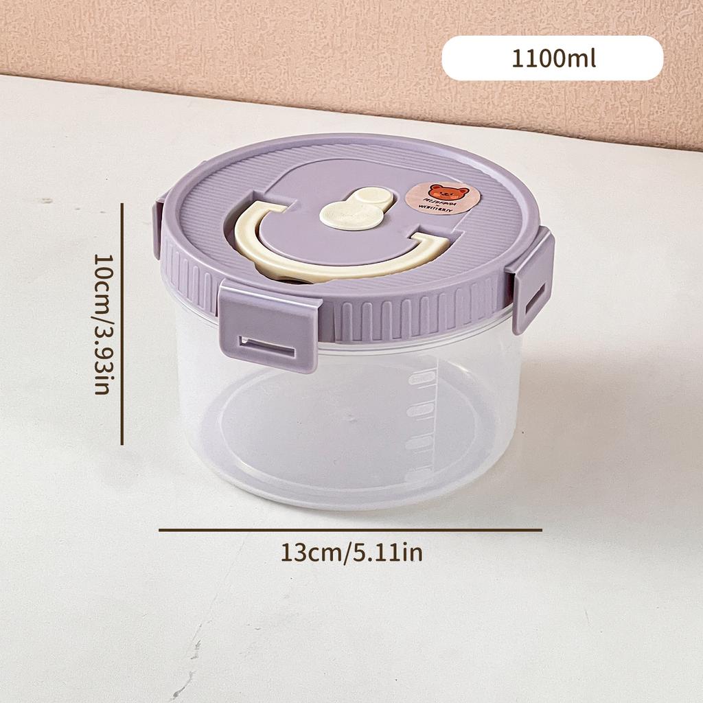 Worthbuy 1100Ml Round Clear Plastic Lunch Box With Handle Microwave Safe Portable Large Capacity Food Container For Students