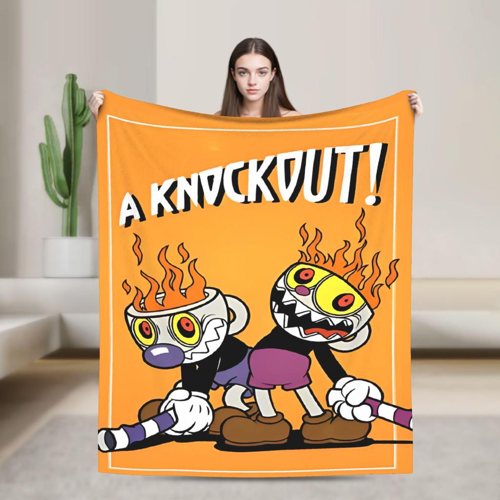 Cupheads Knitted Blanket Fleece Video Game Warm Throw Blanket for Outdoor Travel Bed Rug