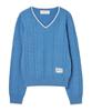 DELICCENT V-Neck Cozy Cable Pullover [Blue]