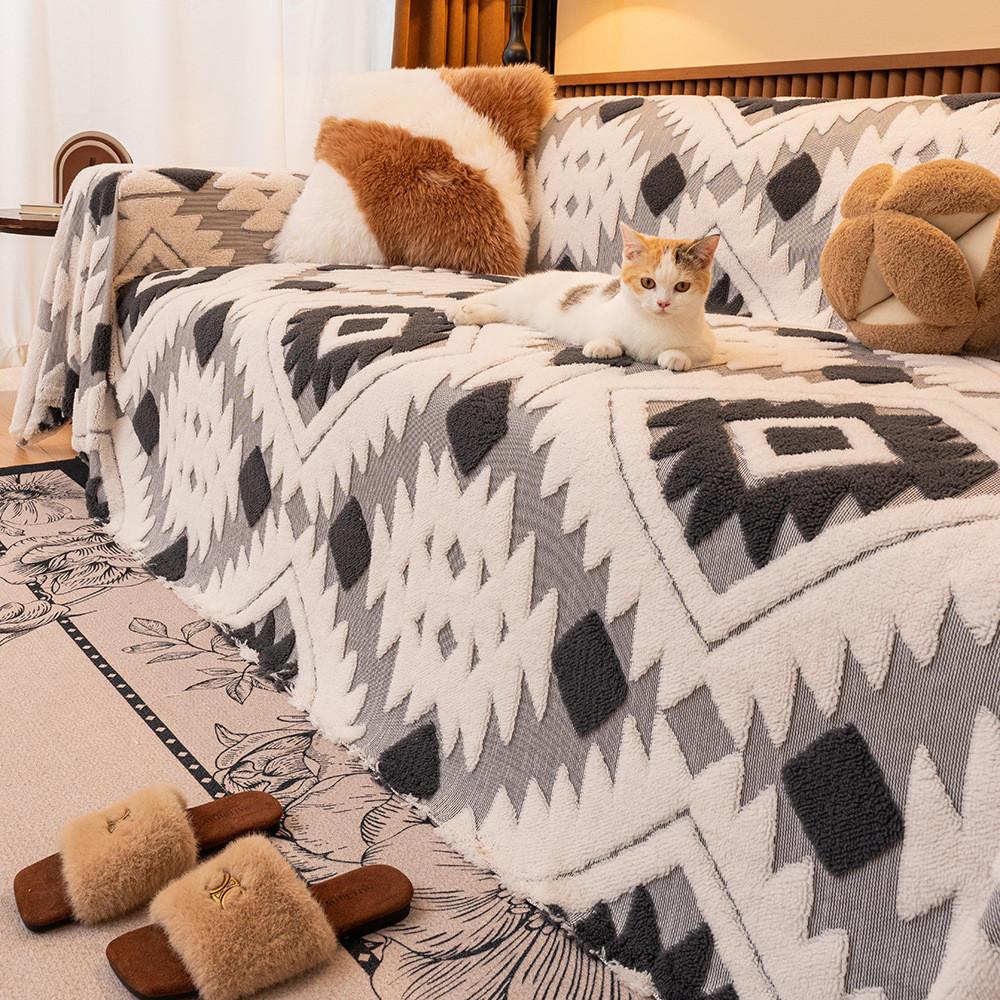 Winter Comfortable Sofa Towel Warm Thick Plush Non-Slip Home Couch Protector Anti Cat Scratch Seat Pad for Living Room Decor