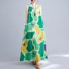 Real Shot Summer Cotton and Linen Large Size Retro Literary Loose Printing Sleeveless Dress Vest Suspender Long Dress Women