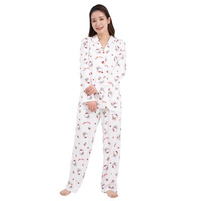 Hello Kitty Shirt Pajamas Powder Stretch Long Sleeve Long Pants Top and Bottom Set Loungewear Room Wear Dot Hello Kitty [SAZAC] Women's
