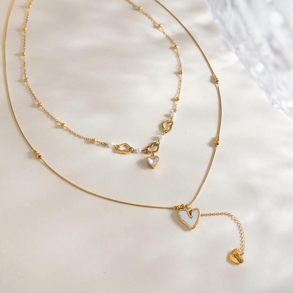 Sweet Wind Design Sense of Love Zircon Double Chain Necklace Accessories Sweater Chain Jewelry