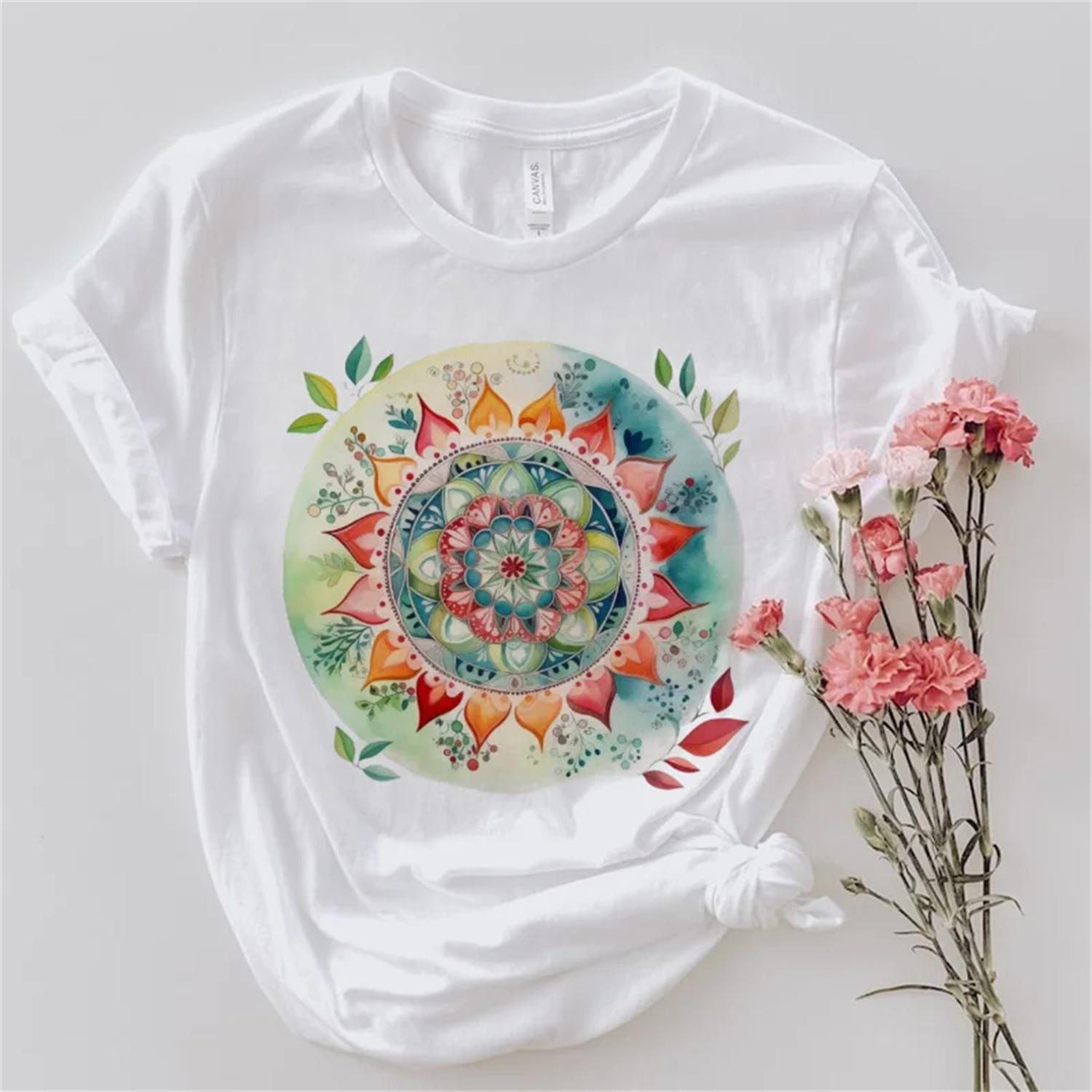 Summer Women s Plant Flower Print Pattern Cute Style Short Sleeved Fashionable Cartoon T-Shirt Street Top Women s Clothing S