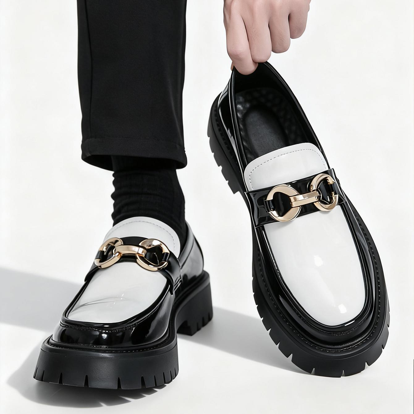 

Classic Fashion Thick Sole Men s Penny Loafers Slip-On Business Dress Shoes for Gentleman Metal Buckle Formal Party Glossy Shoes 39