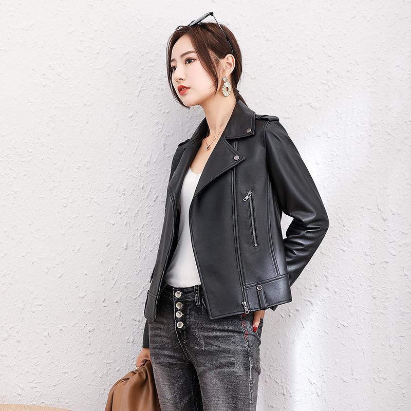 

Новое пальто из натуральной кожи, женская кожаная куртка из корейской овчины, короткое маленькое кожаное пальто, мотоциклетное осенне-зимнее пальто XXL