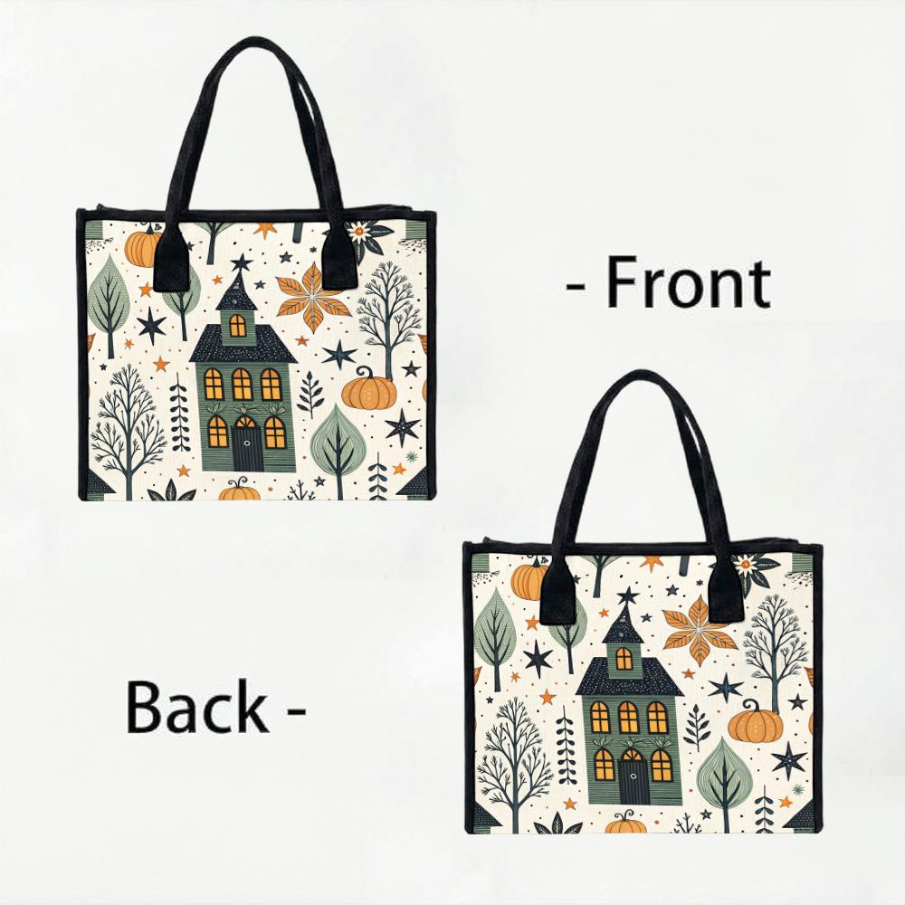 Autumn Print Tote Bag Casual Large Capacity Canvas Bag Fashion Daily Portable Handbag