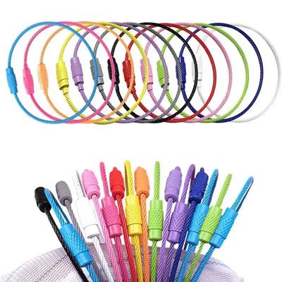 10pcs Colored Painted Steel Wire Keychain DIY Keyring Accessories Circle Rope Cable Loop Camp Luggage Tag Screw Lock Gadget 15cm