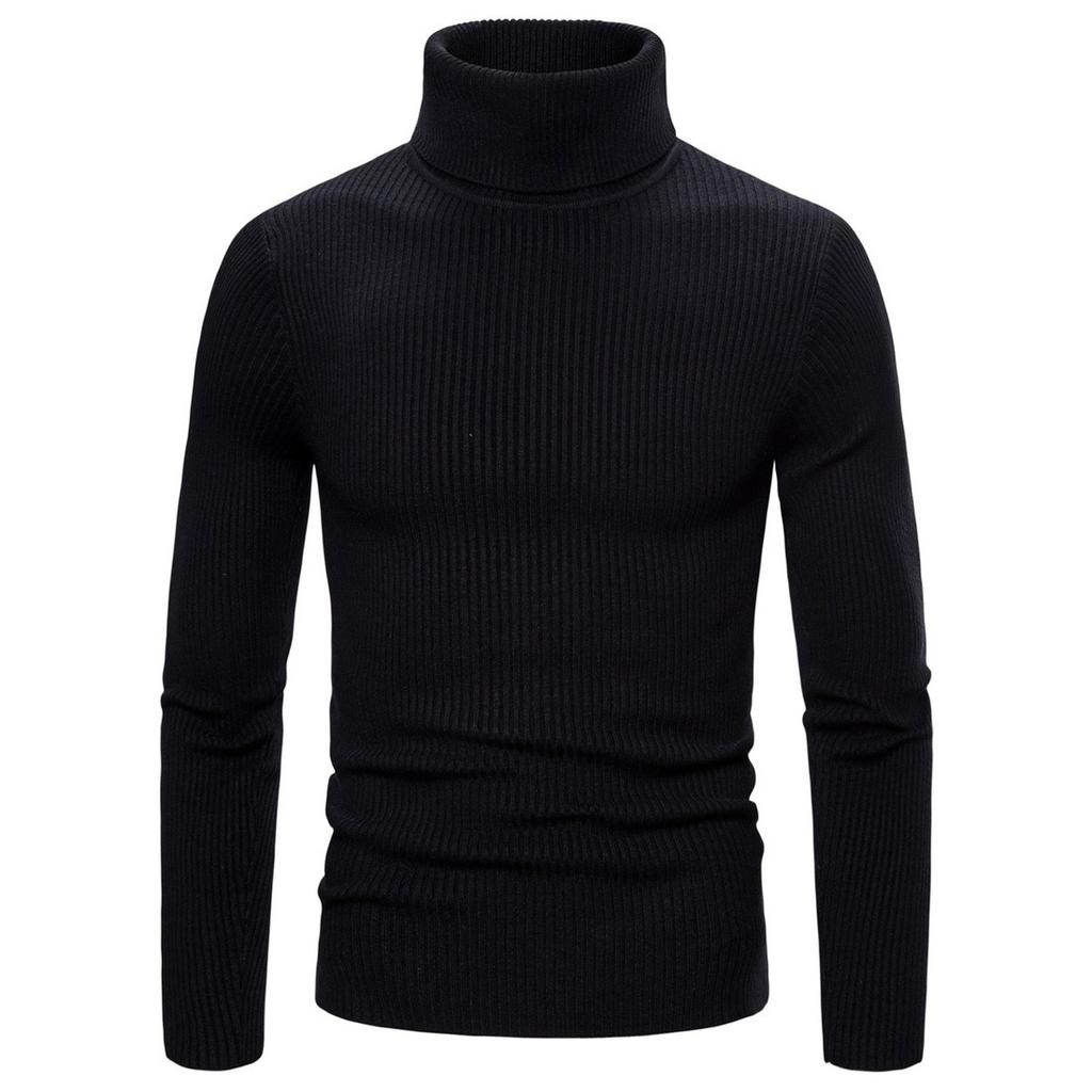 Men's High Stretch Bottoming Shirt High Lapel Knit Sweater Solid Color Sweater