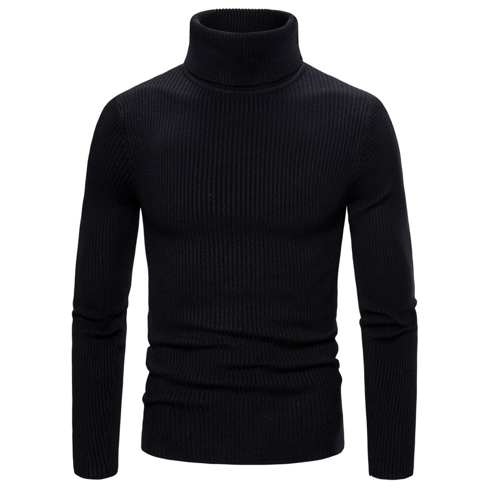 

Men s High Stretch Bottoming Shirt High Lapel Knit Sweater Solid Color Sweater L чорний