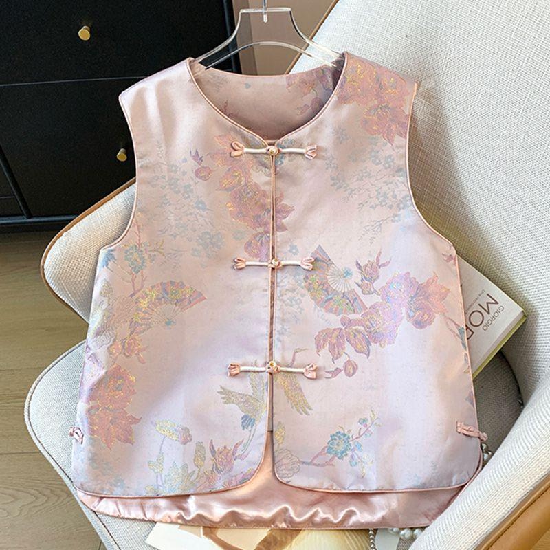 Vest Round Neck Button Sleeveless Vest Top Vest Women's Outside