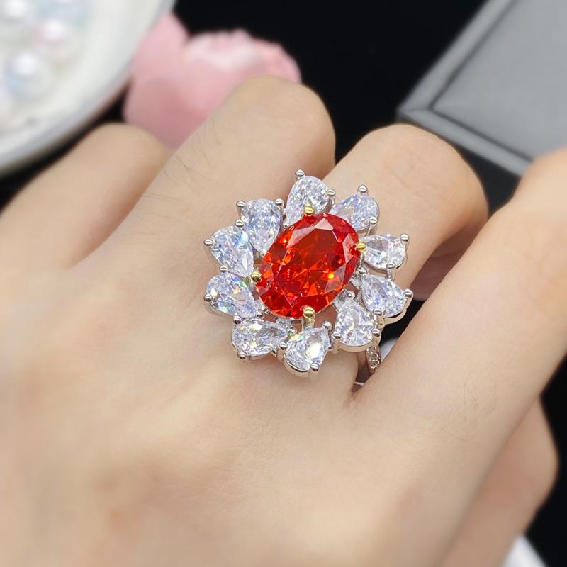 BELLA BOX Dazzling Zirconia Women Rings Romantic Flower Shape Orange Stone Engage Wedding Ring Valentines Gift For Lover Fashion Jewelry