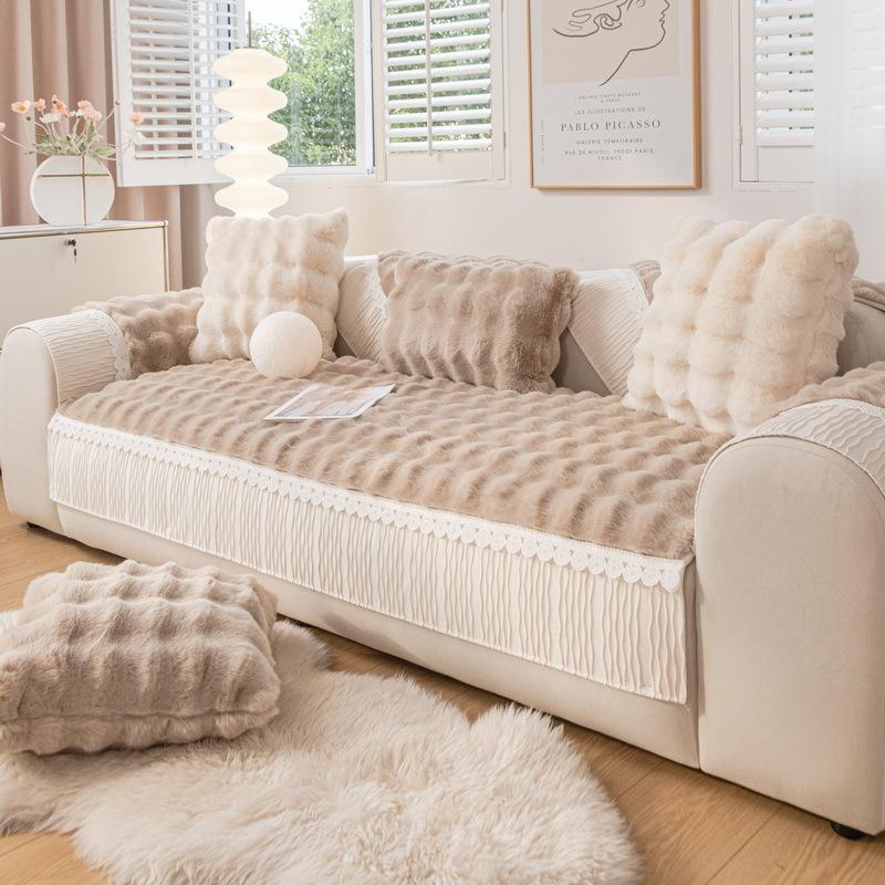 Rabbit Velvet Autumn and Winter Sofa Cushion Winter Thickened Plush Cushion Non-Slip Leather Sofa Cover New Cover Cloth