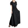 Plain French Sleeve Waist Long Skirt Waist Big Bow Belt Long Dress [JINJUDUO] Spring/Summer Women's V-Neck Short-Sleeve (Black, M)