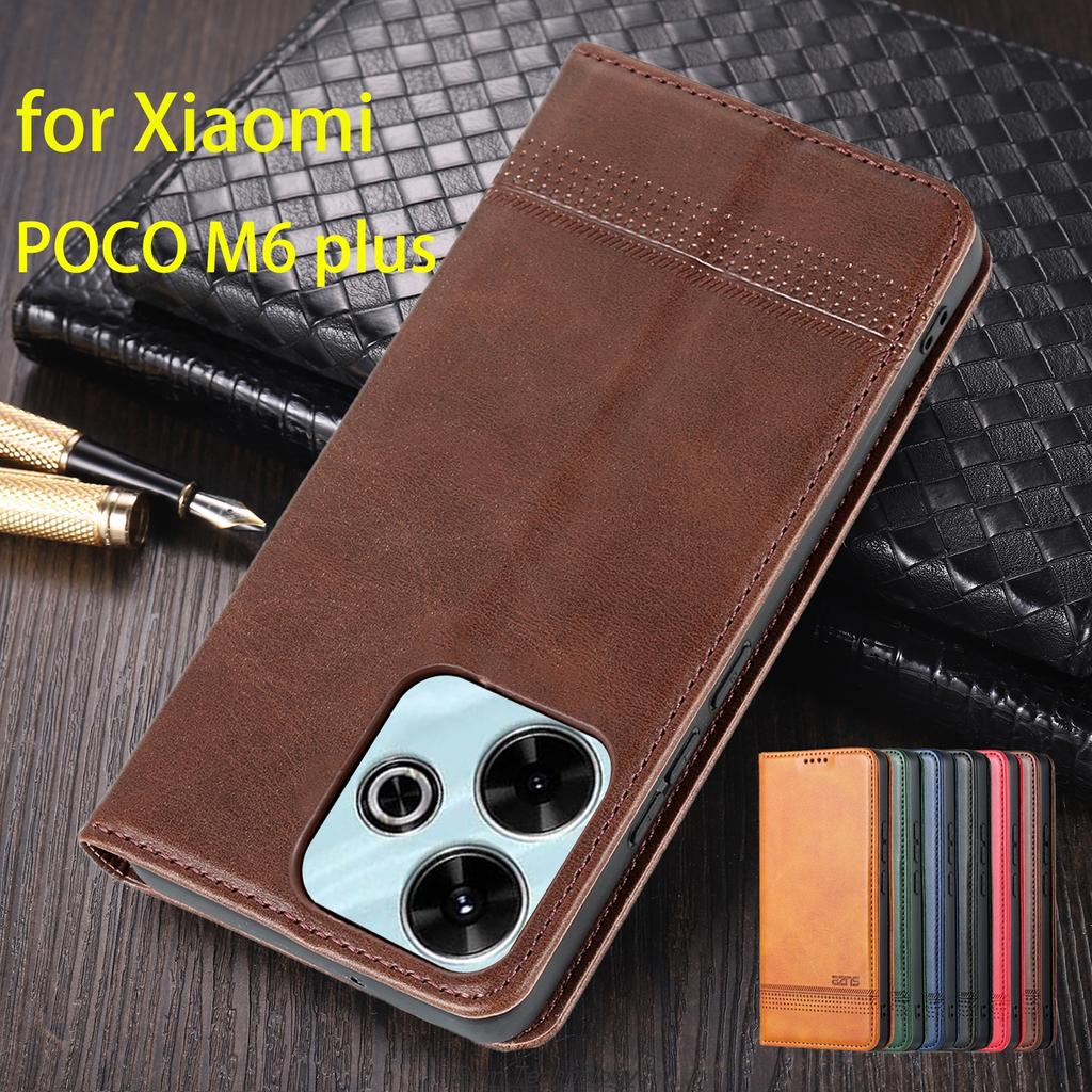 Deluxe Magnetic Adsorption Leather Fitted Case for Xiaomi POCOPHONE POCO M6 plus 5G Flip Cover Protective Case Capa Fundas Coque