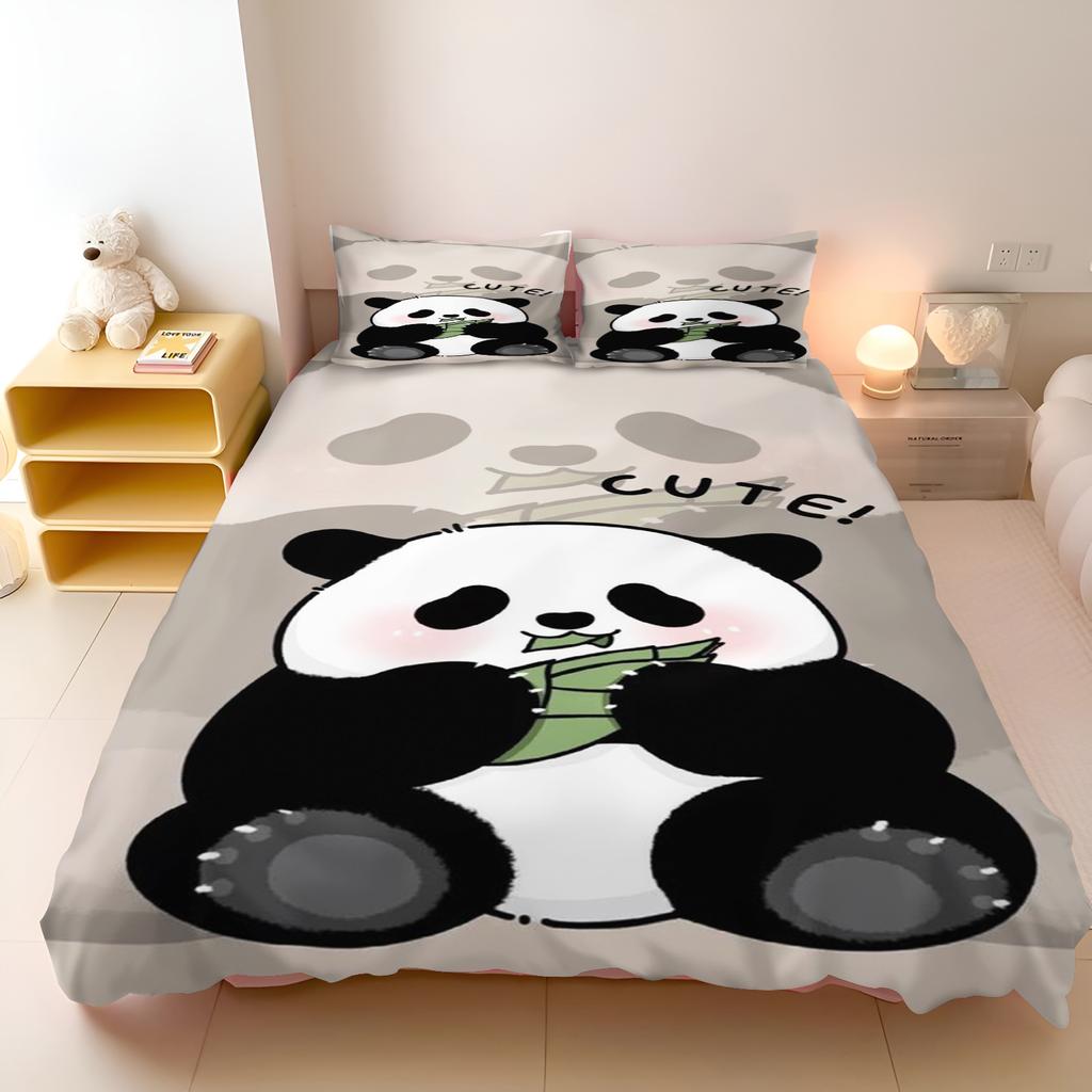 Miniso Duvet Cover Panda Cartoon Full Cute Children'S Bedroom 100% Polyester Adult Gift 2/3Pcs Bedding Set
