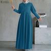 ZANZEA Muslim Casual Round Neck Long Sleeve Loose Women Long Dress