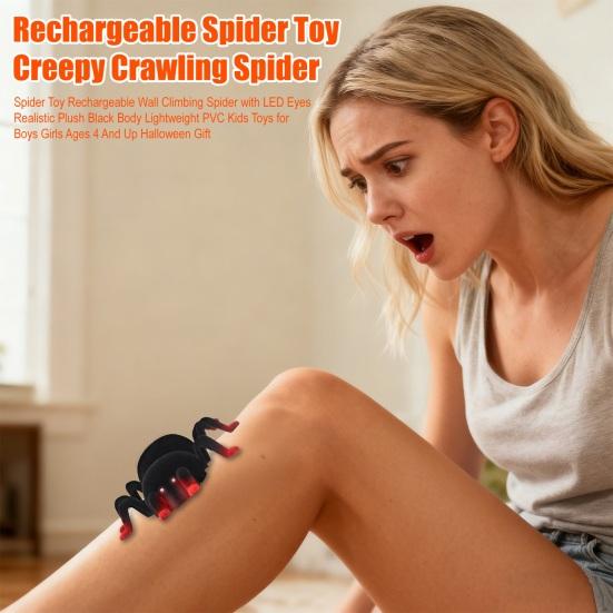 Electric Remote Control Spider Toy with LED Eyes USB Rechargeable RC Wall Crawler Spider Toddlers Wall Climbing Animal Prank Toy