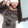 Japanese Y2k Style T Shirts Women Off Shoulder Grunge 90s Cotton Graphic Tops Vintage Harajuku Aesthetic Long Sleeve Tees