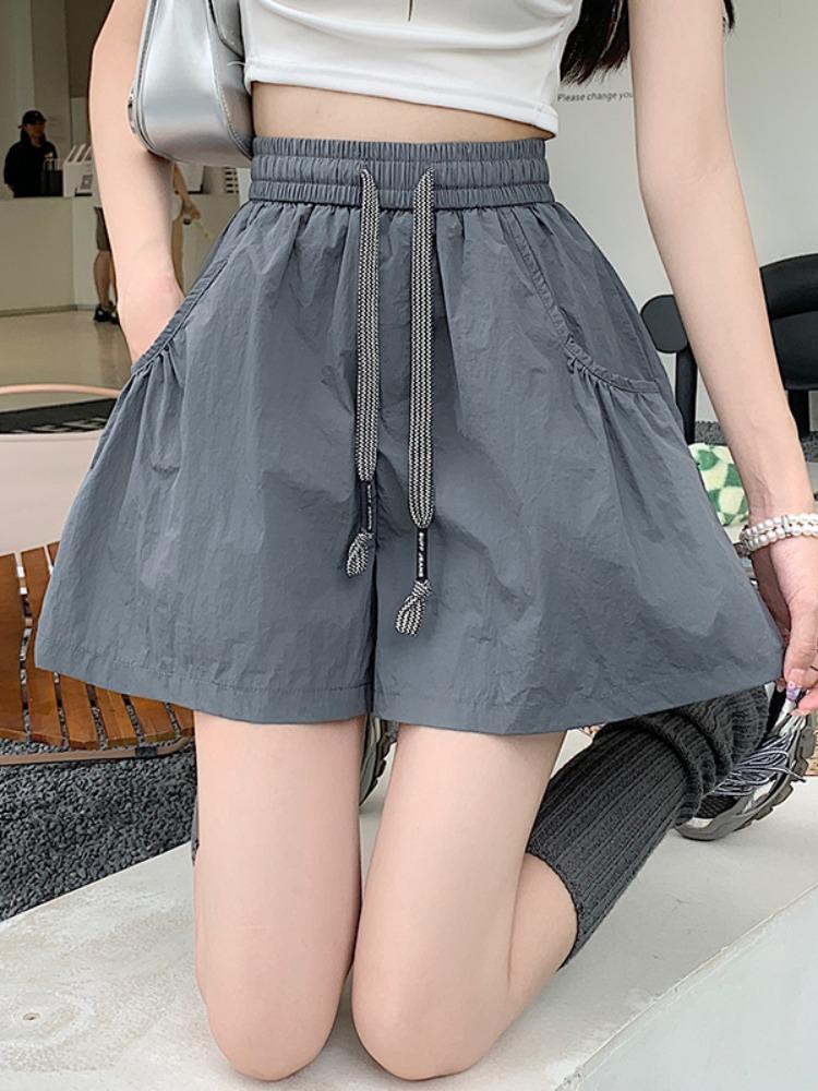 Women's 2025 Summer Pink Casual High-Waist A-Line Loose Wide-Leg Shorts