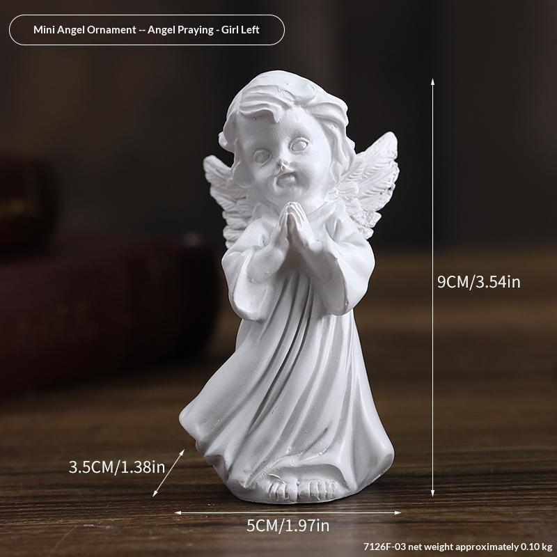 White Resin Praying Angel Figurines With Delicate Wings Floral Crown For Home Desktop Shelf Decor
