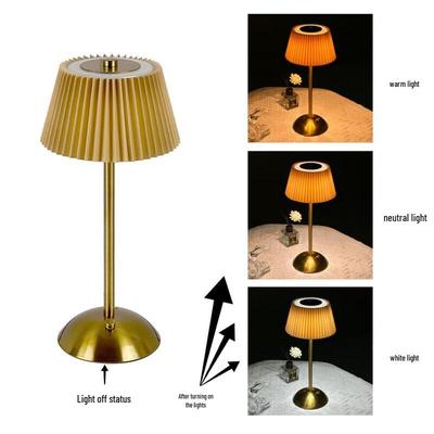 Pleated Fabric Rechargeable Touch Bedside Lamp