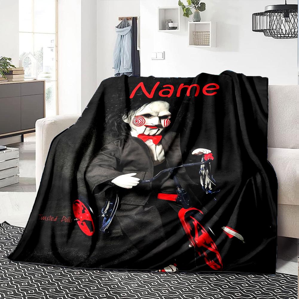Custom Name Halloween horror Theme Printed Blanket - Perfect for Couch, Bed, Travel & Outdoor Use | Machine Washable, Cozy & Durable.