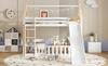 Bunk Bed, Children's Bed, with Fun Slide, Free Space with Fence, Sturdy Slatted Frames and Ladder, Pine + MDF + Plywood, White+Natural, 90x200cm