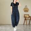 Spring Fall Women's Multi Pocket Cargo Suspender Female Vintage Patchwork Blue Denim Overalls Casual Loose Jumpsuit