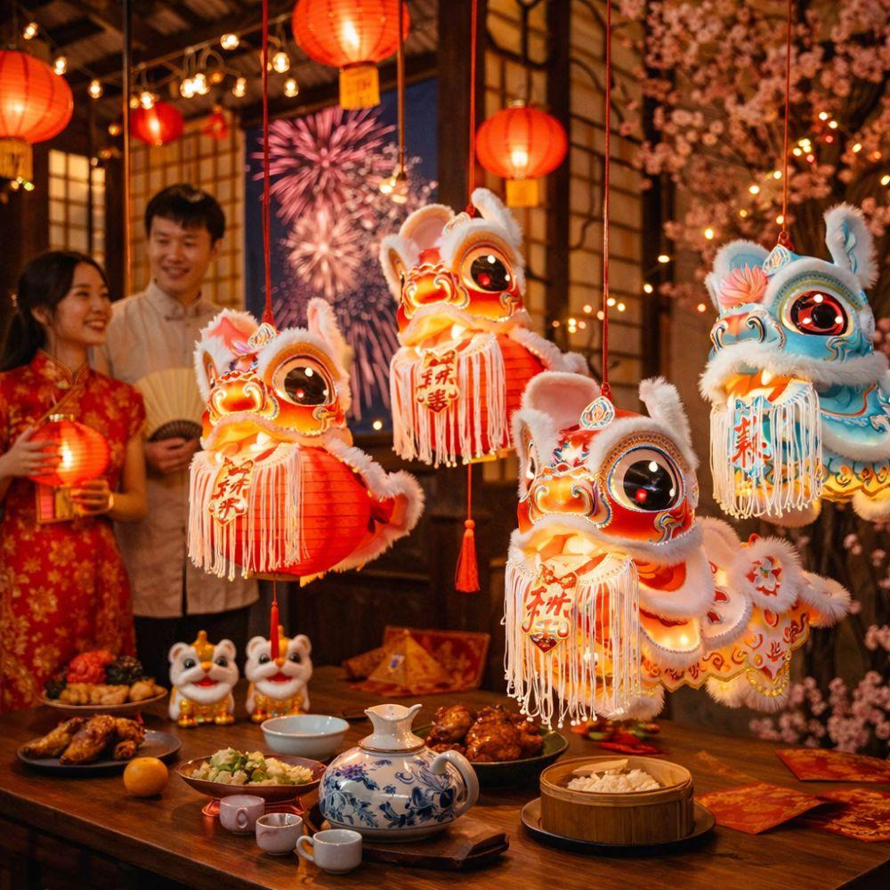 Ancient Style Chinese New Year Lantern Paper Luminous Lantern Lion Dance Lantern  Wedding Decor