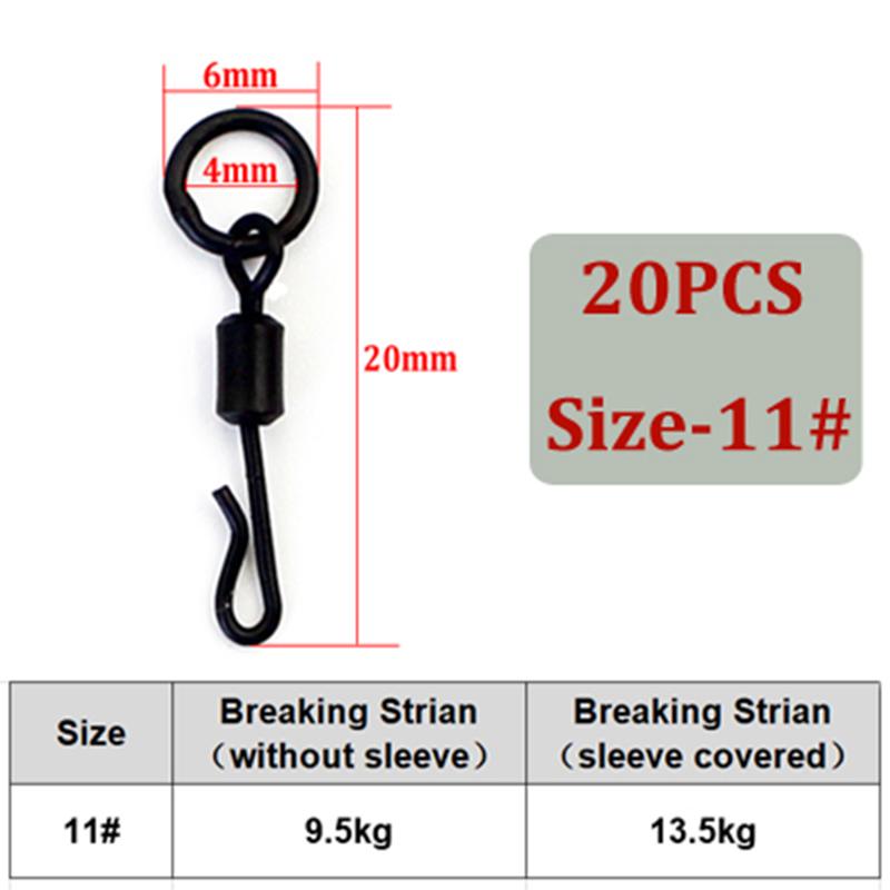 

20 шт., быстросменные вертлюжки с гибким кольцом и кольцевым крючком, британский размер 8 и 11, аксессуары для рыбалки на карпа, вертлюжки QC Kwik, оснастка Chod Ronnie