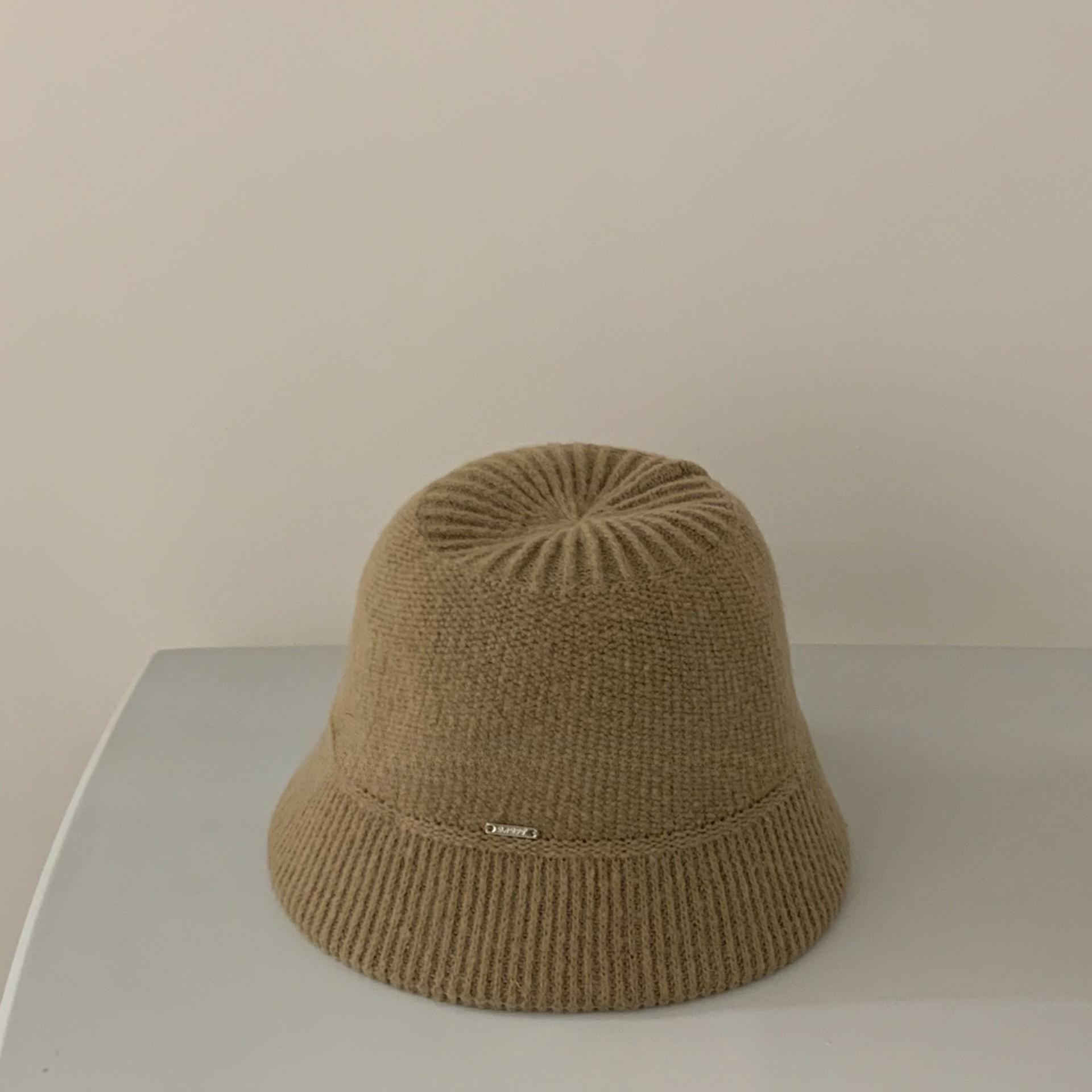 

Autumn and Winter Women s Small Metal Letter Mark Warm Woolen Hat Ear Protection Knitted Hat Fashionable Small Basin Hat