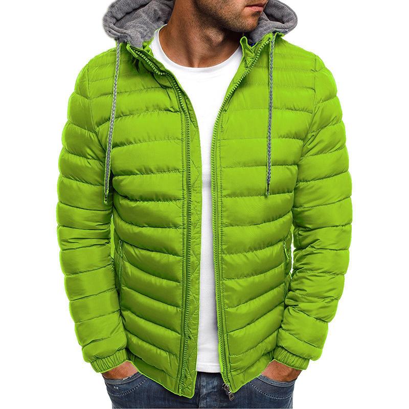 Cross-border Pure Color, Simple and Elegant Men's Hooded Cotton Jacket, Pure Color Cardigan, New Style Cotton Jacket for Autumn